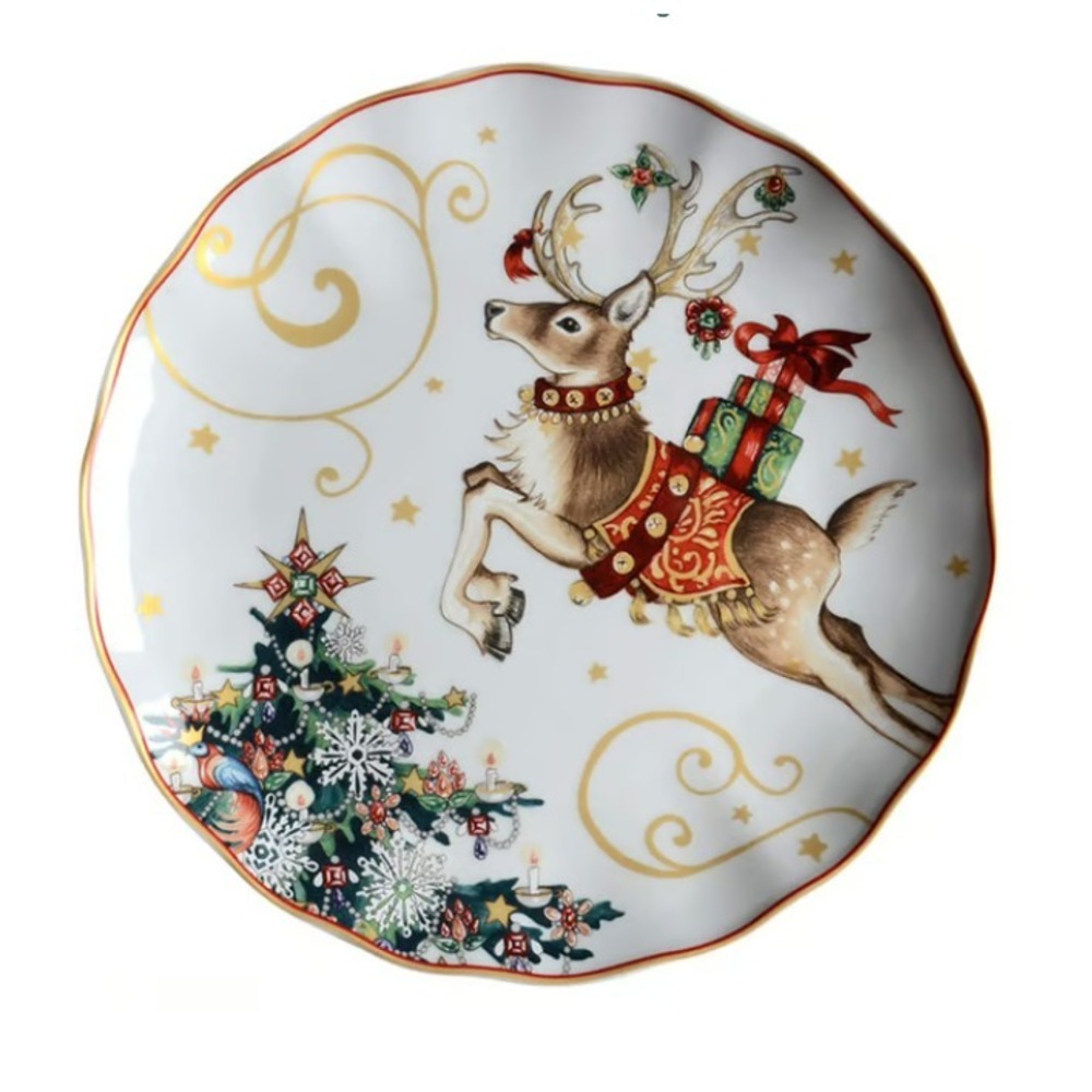Williams Sonoma Dinner Plate Twas Night Before Christmas Reindeer‎ 11" New